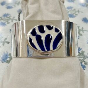 Sterling Silver Wide Cuff with Pottery Piece Inlay